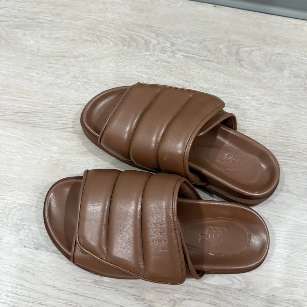 Gia Borghini Sandals Padded Strap Slides Quilted in Coffee Brown